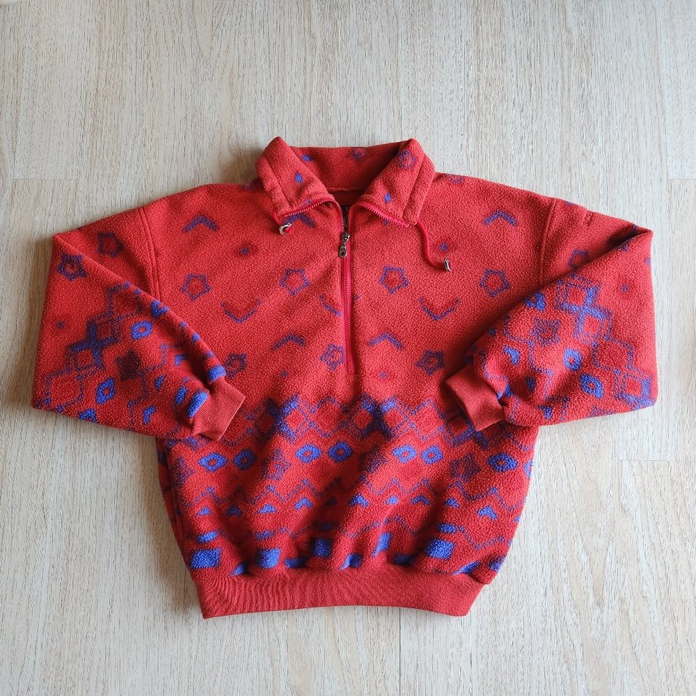 Vintage Schoffel Finest Polarfleec Aztec Pullover Jacket 1/2-Zip Pocket Red